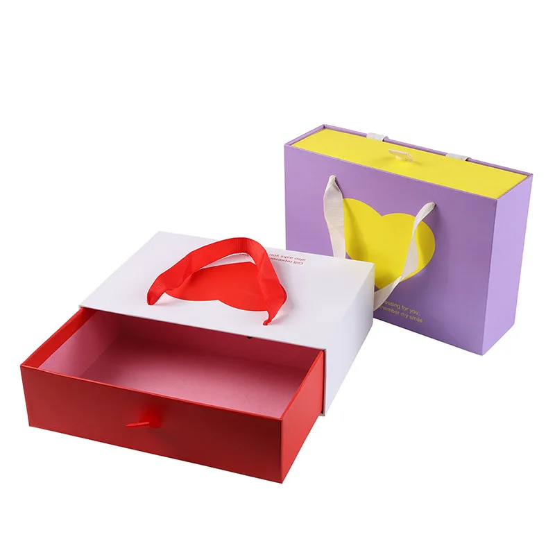 Custom Printing Hard Rigid Cardboard Luxury Sliding Box With Ribbon Rope Gift Sleeve Drawer Box Packaging