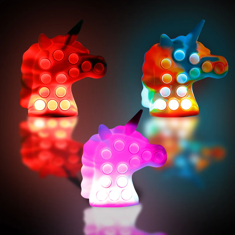 Wholesale push bubble popit stress 3D ball Rainbow glow in the dark unicorn bubble fidget toy classic light up kids toys