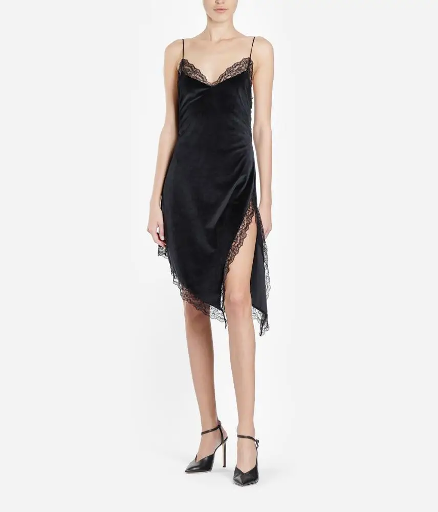 
Alibaba Dress Gold Supplier Hot Sexy Black Viscose Split Lace Dress 