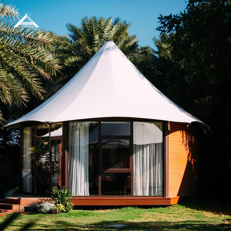 China High Quality Outdoor Tent House with Glass Door Hard Wall Luxury Large Safari Resort Hotel Glamping Tent for Accommodation