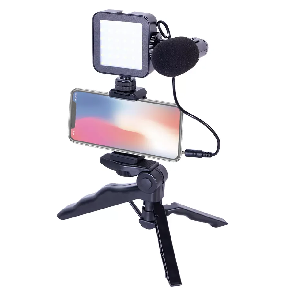 Slamoe Factory AY-49 Kit Flexible Professional Selfie Stick Mobile Phone Camera Tripod Stand with Microphone Led Light