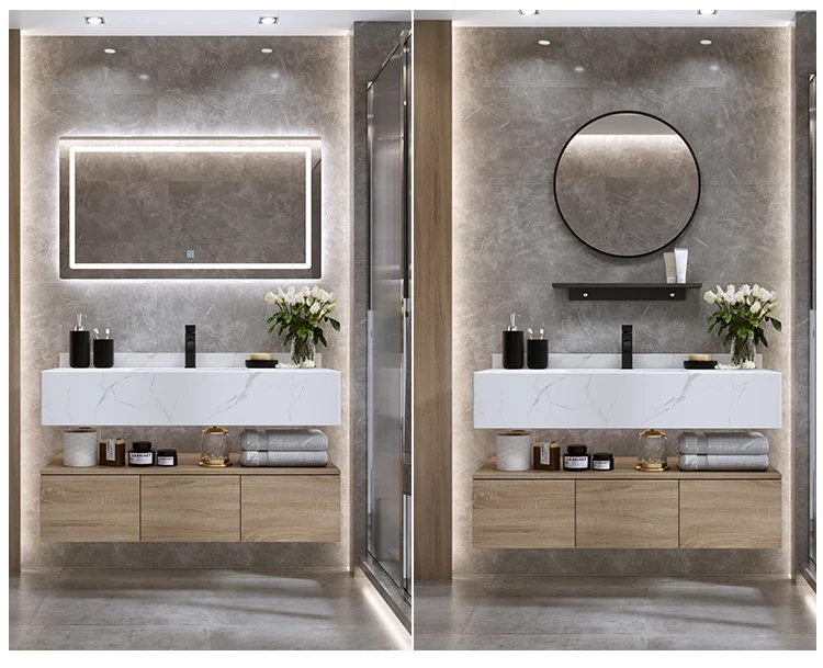 New Arrival Marble Counter Top Bathroom Cabinet with Large Storage Space Durable Mirror Cabinet