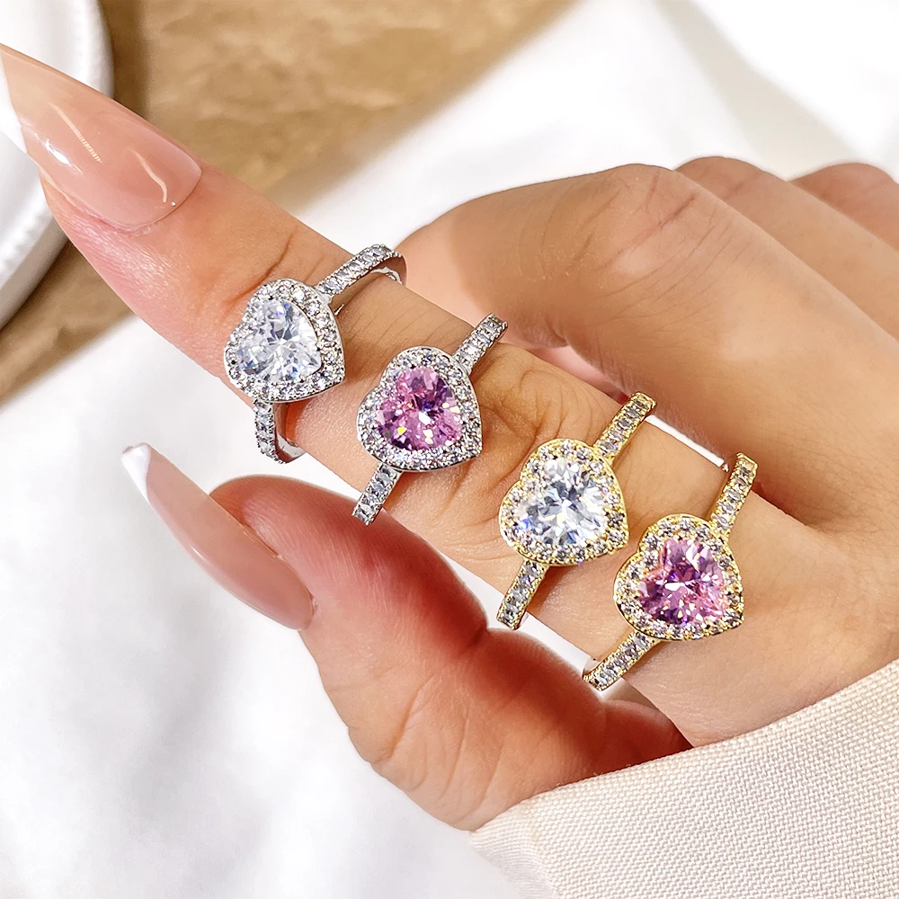 Factory Wholesale 5A CZ Hypoallergenic Waterproof 100% 925 Sterling Silver Heart Rings