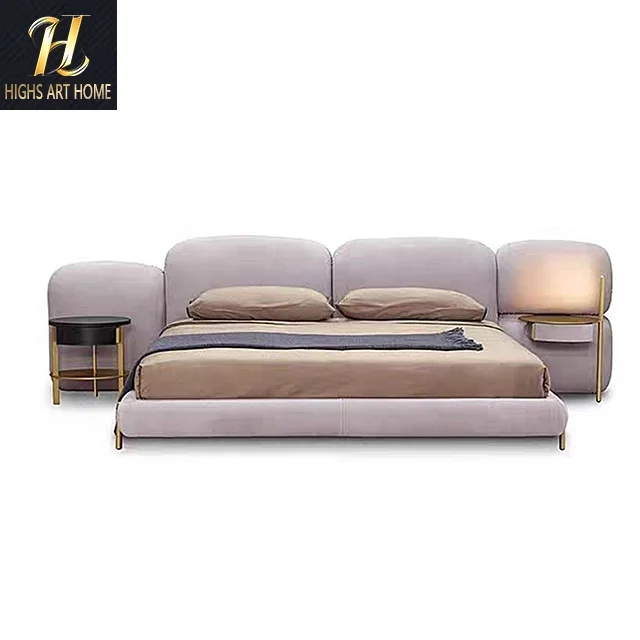 Italian Bed Luxury Villa Master Bedroom New Design Stone Bed Widescreen Headboard 1.8m Double Bed Creative Furniture