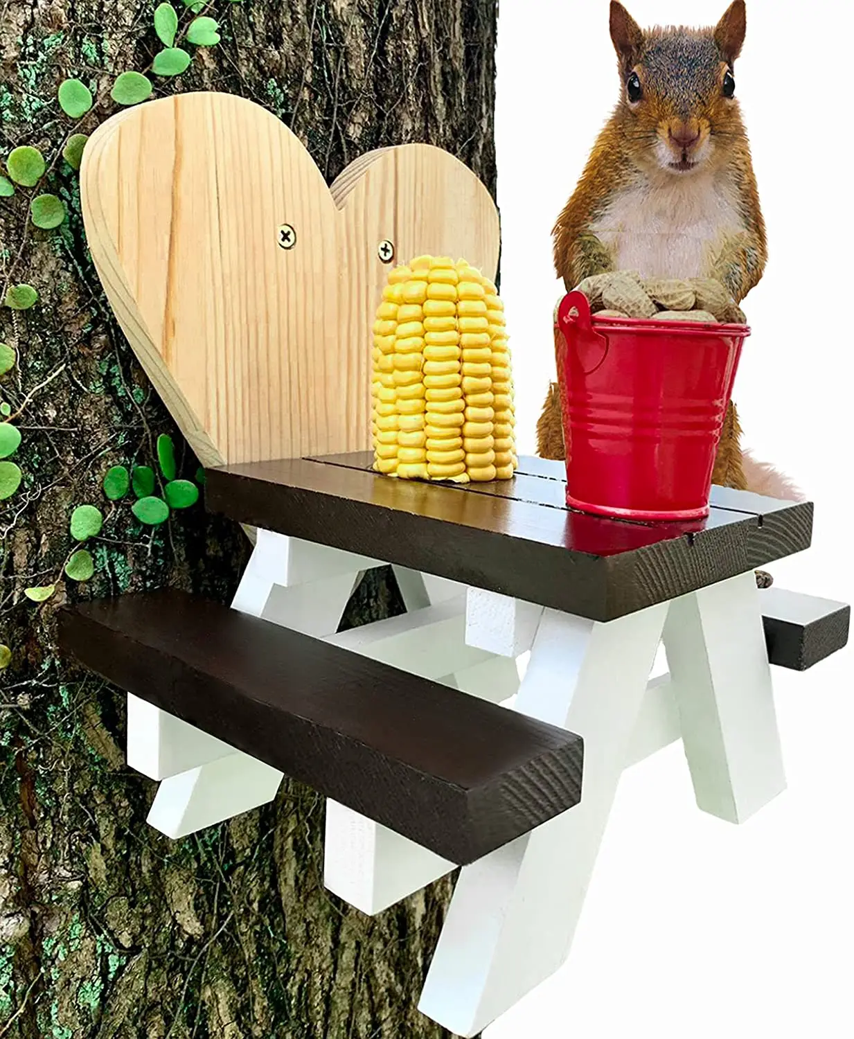 Multi-functional Solid Structure Wooden Squirrel Feeder Box / Feeding House with Cup