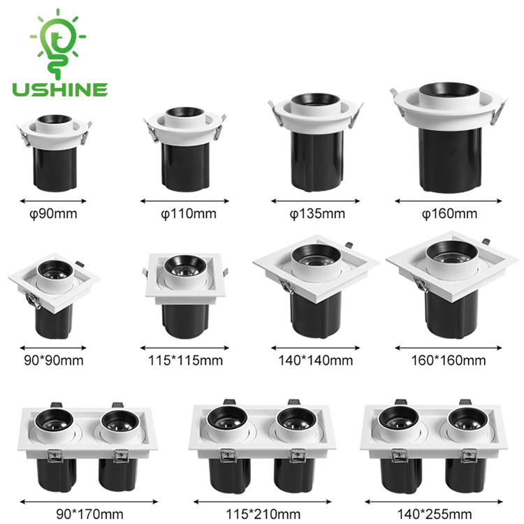 Ushine New Product Indoor Beam Angle Design Round Square Aluminum Ceiling Recessed COB LED Spot Light