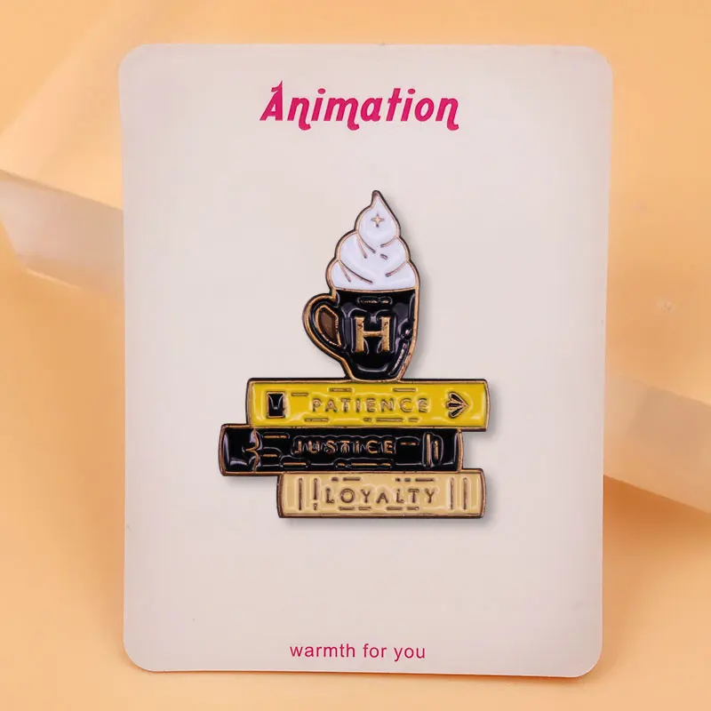 Hard Work Patience Justice Loyalty Hufflepuf Wizard House Pride Badges Wizarding School Book Stack Brooches