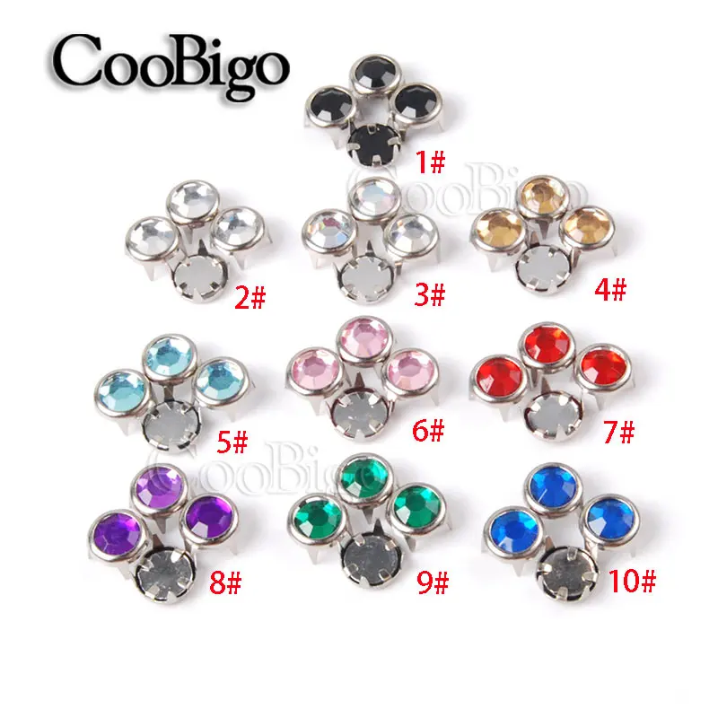 200 шт 8 мм когтистой горный хрусталь Круглая оправа, шпильки DIY заклепки Шляпки Гвоздя шипованные ботинки кепки сумки для одежды аксессуар # GZ080-8