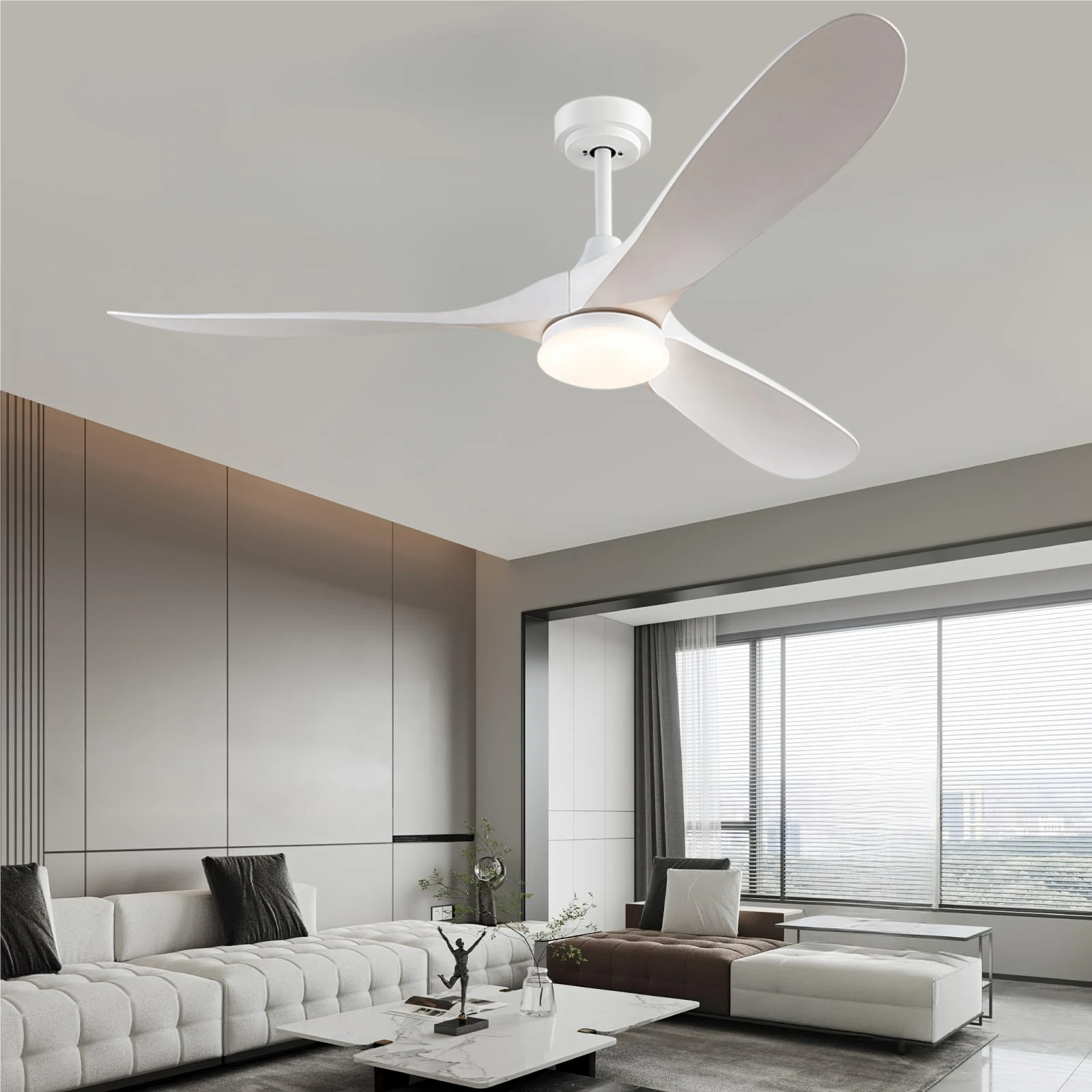 Modern LED Ceiling Fan with Light 52 Inch Wood Grain ABS Blades DC Motor Remote Control Ideal Living Room Bedroom Ceiling Fan