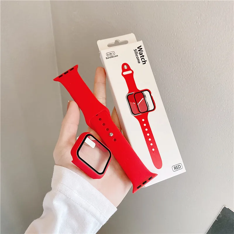 Silicone Smart Wrist Watch Bands Protective Case for Apple Watch Strap Series 7 6 5 4 for Iphone Iwatch Wristband 38 40 42 44 mm