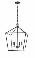 Modern Pendant Lighting Pendant Light Unique Shape Living Room 4-Light Matte Black Caged Pendant