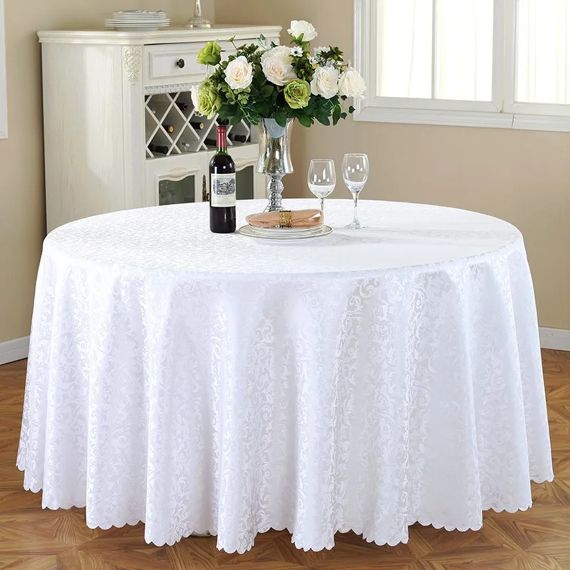 White Round Polyester Wedding Events Party Banquet Table Decoration Restaurant Tablecloth Wedding Cheap Round Tablecloth