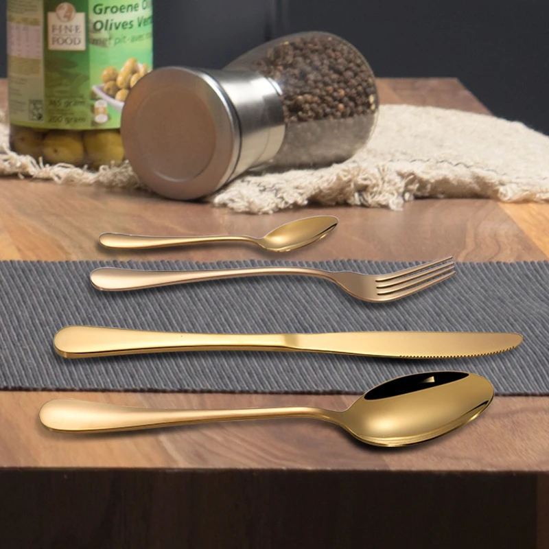 New Selling 24pcs Cutlery Set Gold Stainless Steel Knife And Fork Spoon with Wooden case