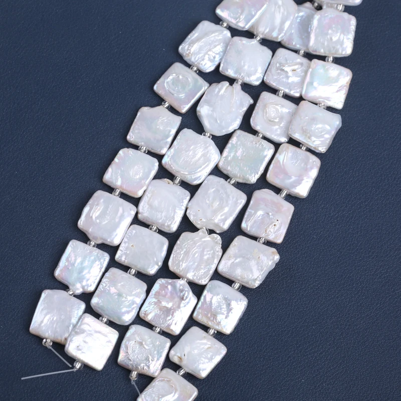 15*15 мм натуральный жемчуг оптом 7 дюймов белый пресноводный квадратный прядь для изготовления ювелирных изделий