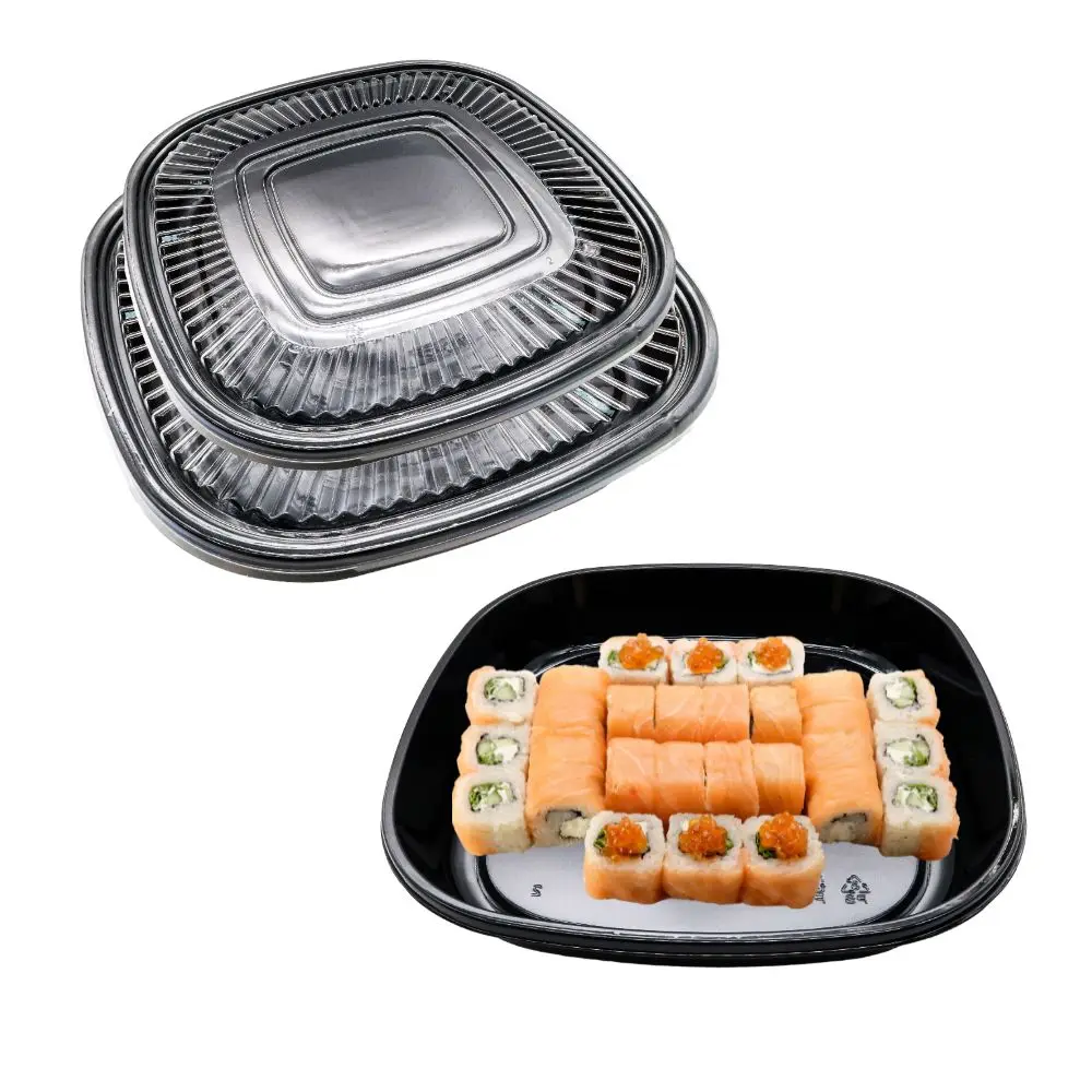 Custom Japanese Take Out Food Packaging Container Disposable Takeaway Square Plastic Sushi Tray