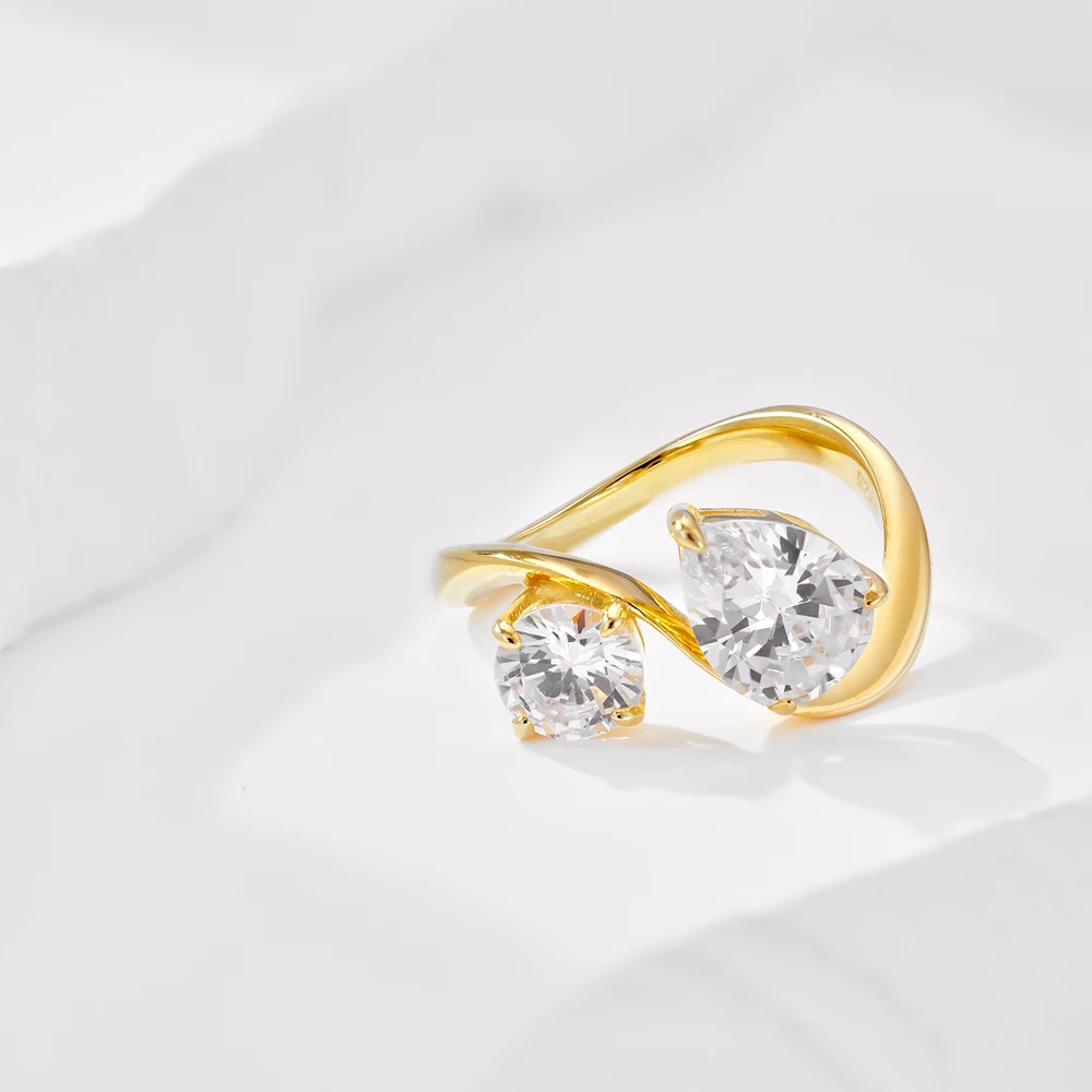 Dylam New Design Rhodium 18K Gold Plated S925 Silver Double Stone 5A Cubic Zirconia Geometric Twisted Infinite Jewelry Rings