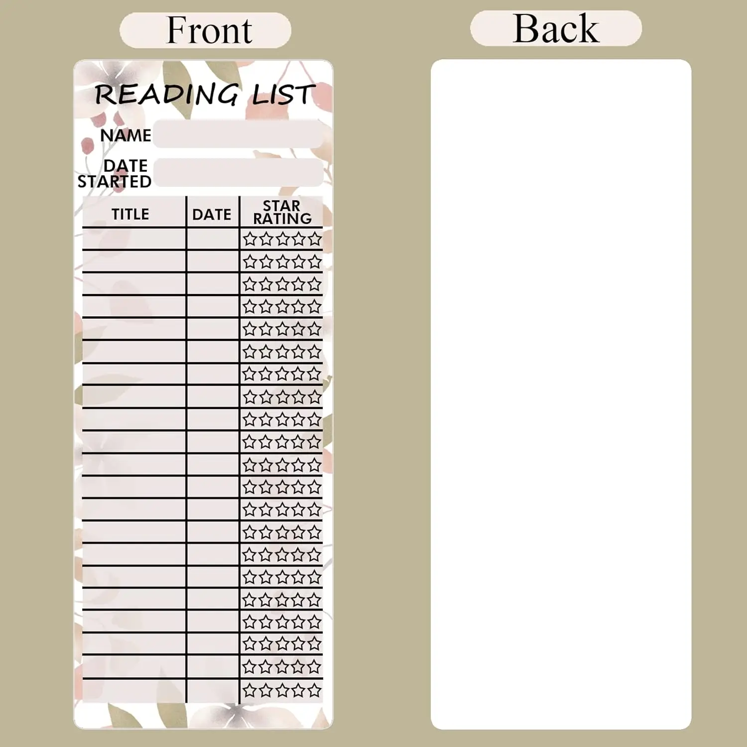 Reading List Bookmark Personal Libraries Book Tracker Reading Page Cards Log for Reading Student Lover Readers