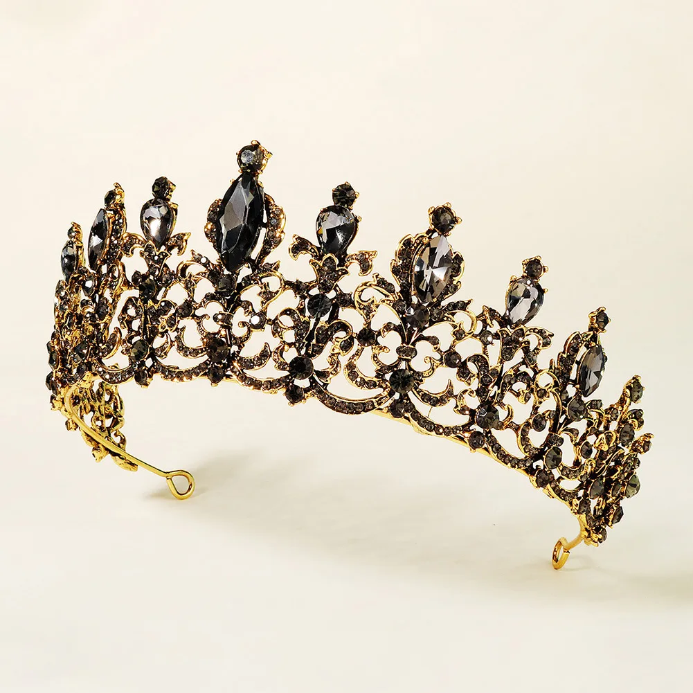 Exquisite Vintage Headpiece Black Rhinestone Hollow Crown Bridal Wedding Jewelry Tiaras