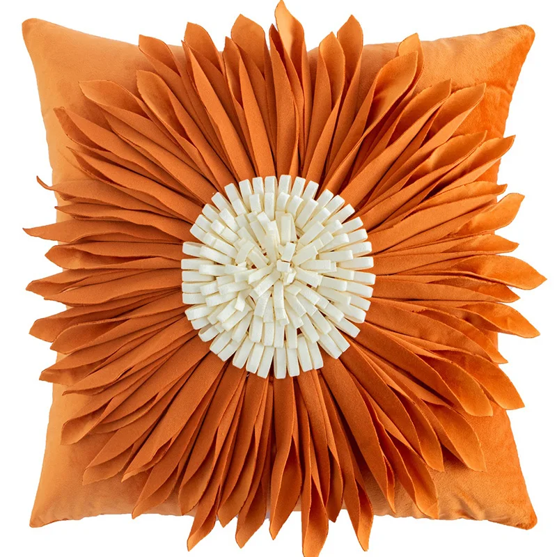 Handmade Velvet Sunflower Throw Square Cushion Cover Couch Living Room Bed Decorative Pillow Cover