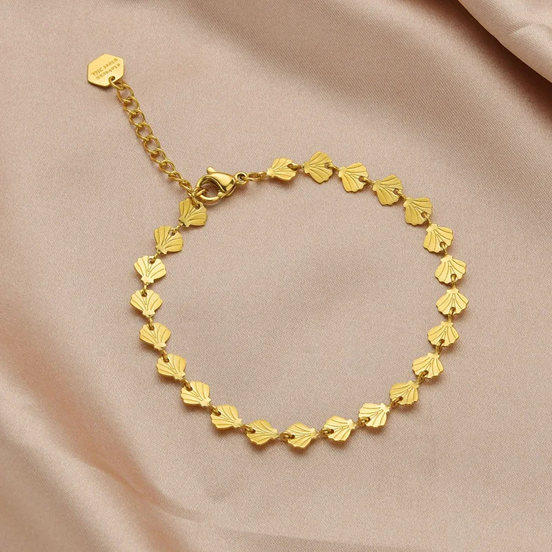 Fashion stainless steel 18k gold bracelet accessories shell necklace jewelry sets women