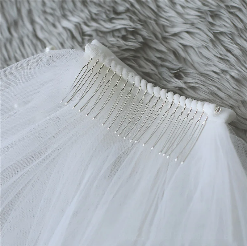 Wholesale Lace Wedding Veils Bridal Veils LSWEJ001 100% Polyester Wedding Party Plain Dyed Cut Edge Two-layer Veil 35cm