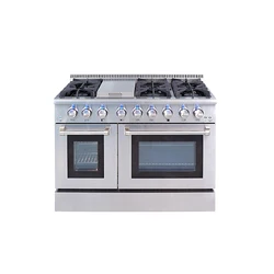 HRG4808U Have 2.5 cu.ft(L)+4.2 cu(R) oven Freestanding Gas Range With Home Cookers