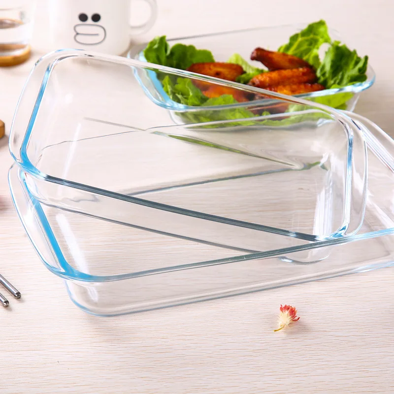 New Arrival Kitchen Glass Baking Dish Rectangle 2 Pieces Glass Tray  Glass Storage Food Container