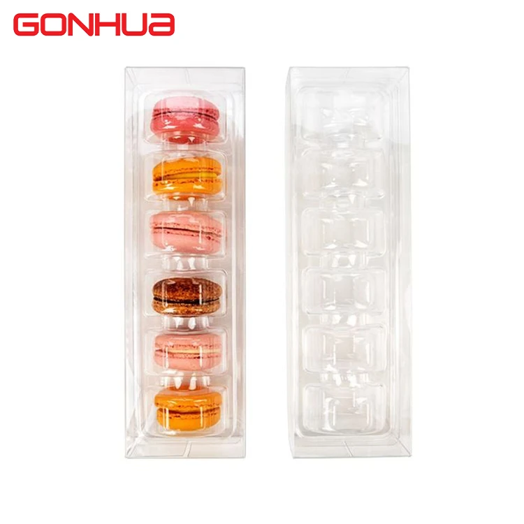 GONHUA transparent plastic clear PET pvc custom plastic box macaron packaging gift boxes with plastic tray macarons box