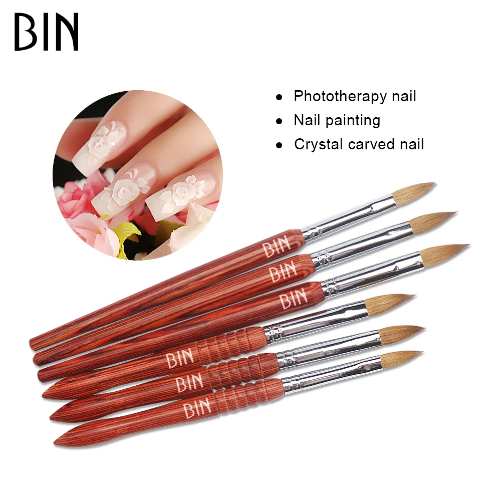  Акриловая щетка BIN nail 100% kolinsky инструмент для ногтей акриловая