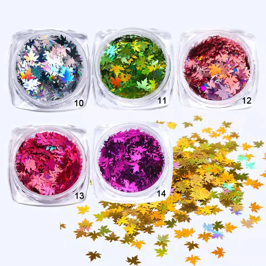 14 Colors Maple Leaves Nail Art Sequins Holographic Glitter Flakes Paillette Fall Leaf Stickers For DIY Nails Autumn Decorations