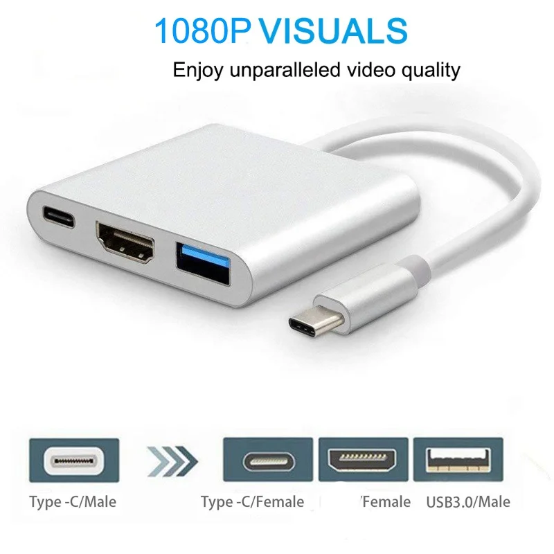  Первоклассная поддержка 4K 30 Гц 3 в 1 многопортовый USB типа C для HD-MI конвертер адаптер