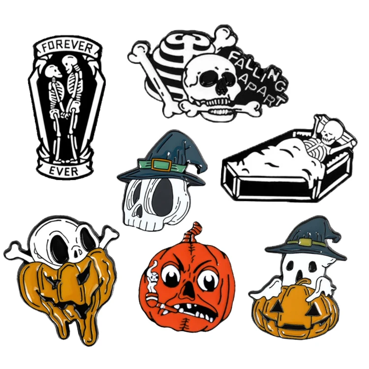 Promotion Gift Halloween Pins and Brooches Skeleton Skull Brooch Lapel Pin Zombie Ghost Halloween Enamel Pins