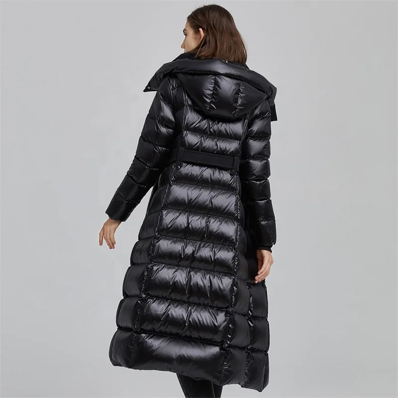High quality women long shiny puffer jacket plus size ladies winter goose down jacket