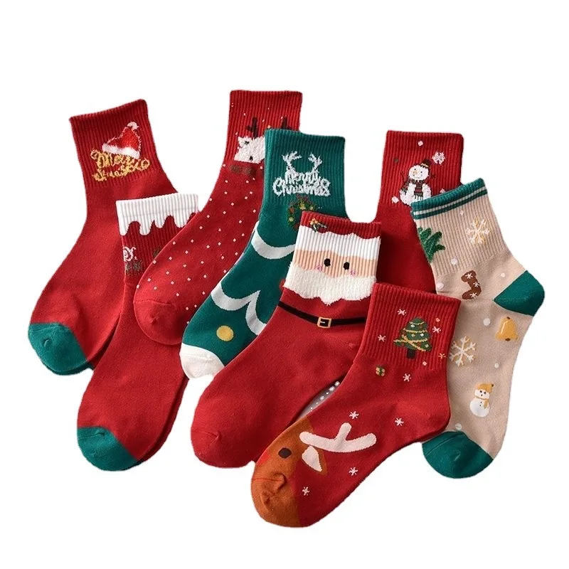 Christmas Socks For Adults Breathable Cute Cartoon Santa Claus Snowman Mid Tube Casual Cotton Socks