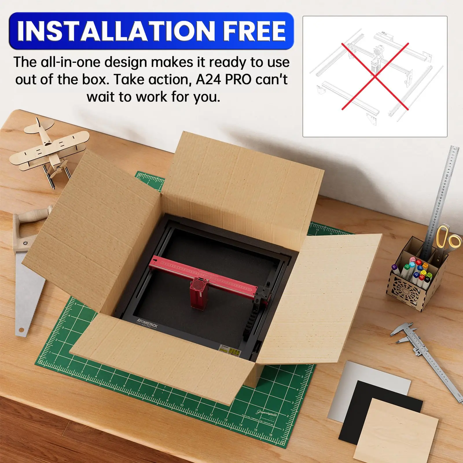 Unibody Frame Installation Free Class 4 24000mW Laser Cutter Engraver ATOMSTACK A24 Pro X24 Engraving Machine for Professionals