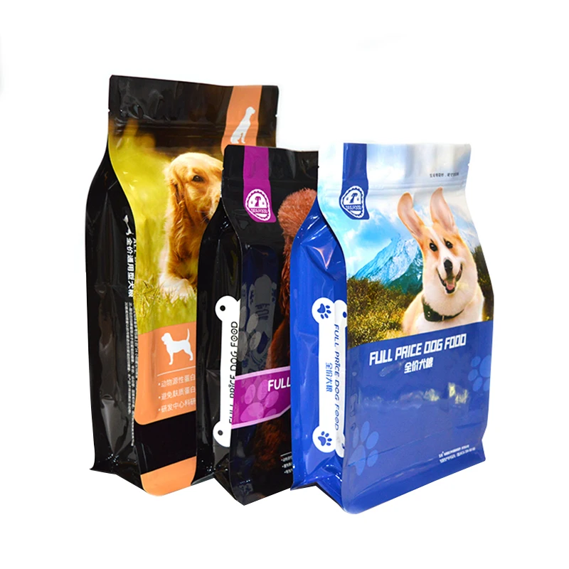 Packaging Printing Custom Flat Bottom Pouch Dry Pet Food Packaging Stand Up Plastic Bags For Dog Food