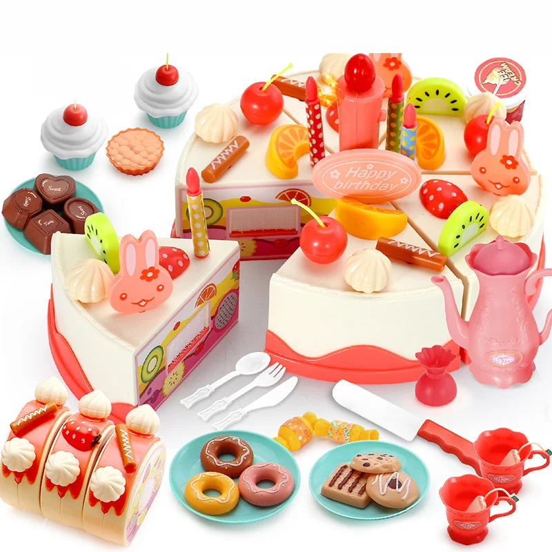 Kids Birthday Party Fake Pretend Cutting Cake Simulation Music DIY Cake Toy with Candles
