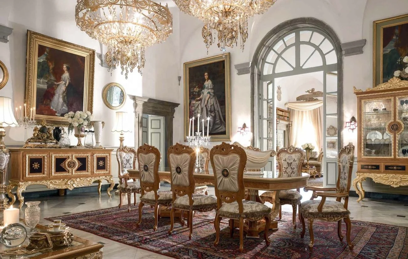 Russian Style Royal Dining Room Furniture Classic Solid Wood Dining Chairs With Carved Dining Table Set