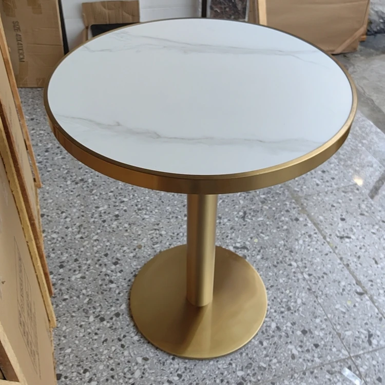 White Marble Hotel Dining Table Gold Stainless Steel Base Dining Tables Modern Luxury Furniture