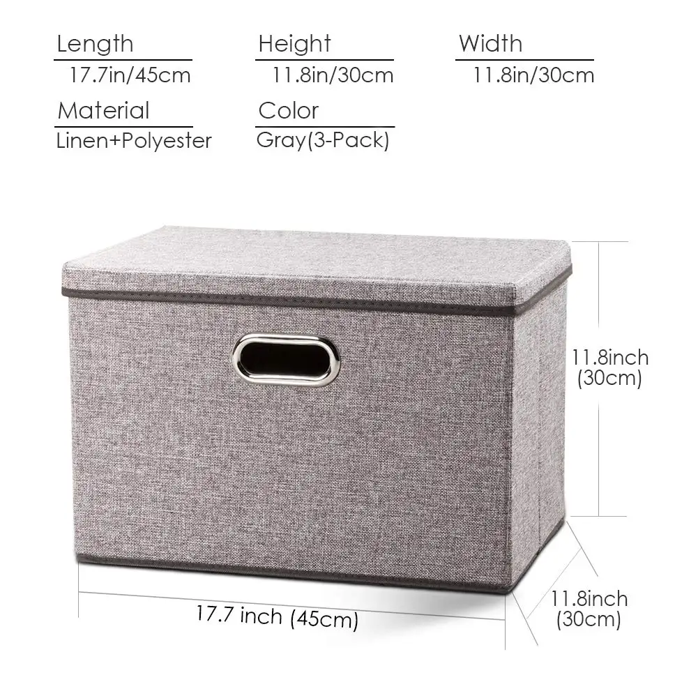 Collapsible Storage Bin With Lid Fabric Foldable Box Organizer Container Basket Cube Cover for Home Bedroom
