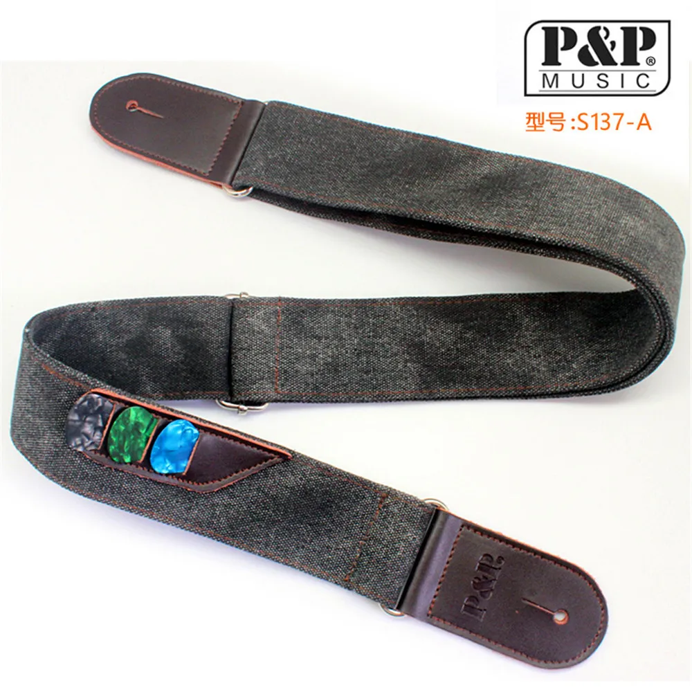 
wholesales P&P high quality Leather guitar straps vintage denim electric guitar straps 