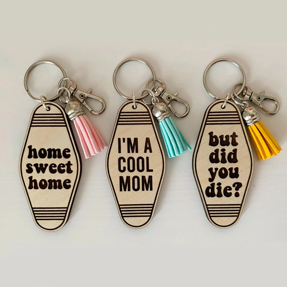 Wholesale Blank Wooden Keychains for Engraving Sublimation Wood Keychain Holder Motel Key Chain  Luggage Tags Name Card