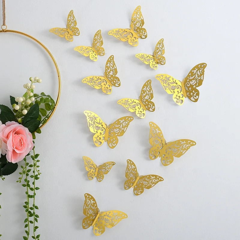 Wholesale Hollow butterfly Flowers 3D Hollow Paper butterfly Flower Decoration Florist Supplies Wall Background Stickers