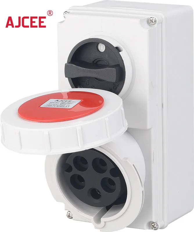 AJCEE 61152  ip67 5pin 16amp 220v 440v  interlock switchwaterproof socket outlet electric supply industrial plug and socket box