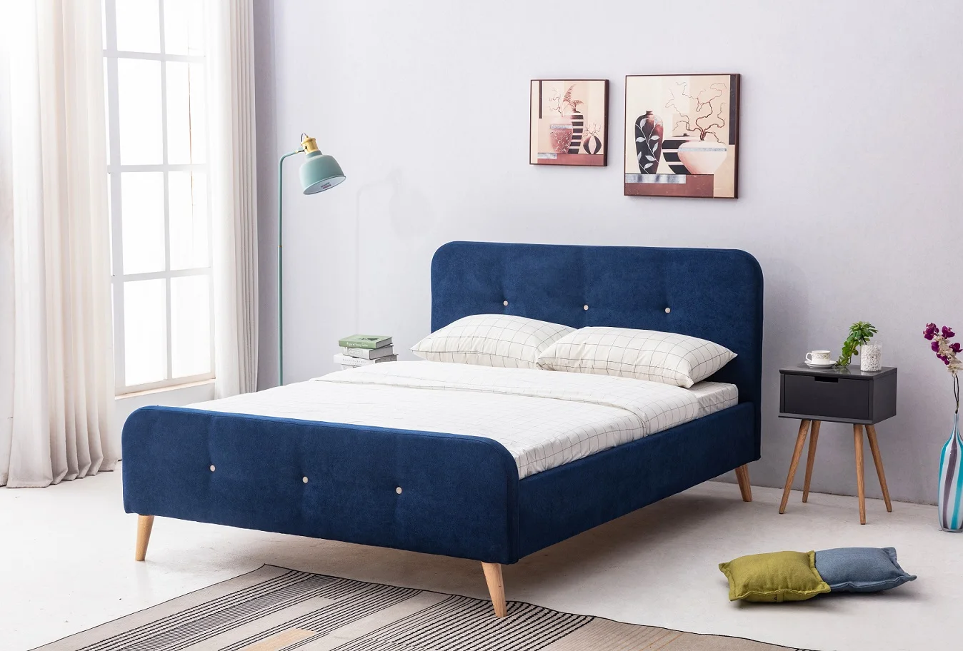 Most Popular Double Queen Size Velvet Upholstered Wing Bed with tufted Headboard