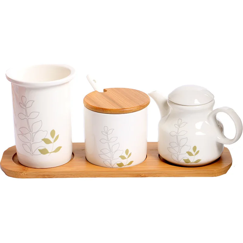 Керамическая кухонная утварь, Набор банок для специй, фарфоровые масляные сахарные контейнеры для ресторанов