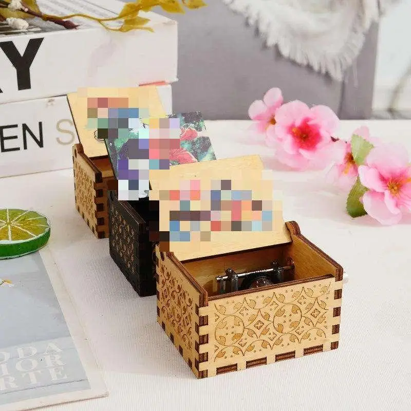 New High Quality Manufacturer Cheap Small Anime Carved Custom Mini Wooden One Piece Hand Crank Music Box for Girls