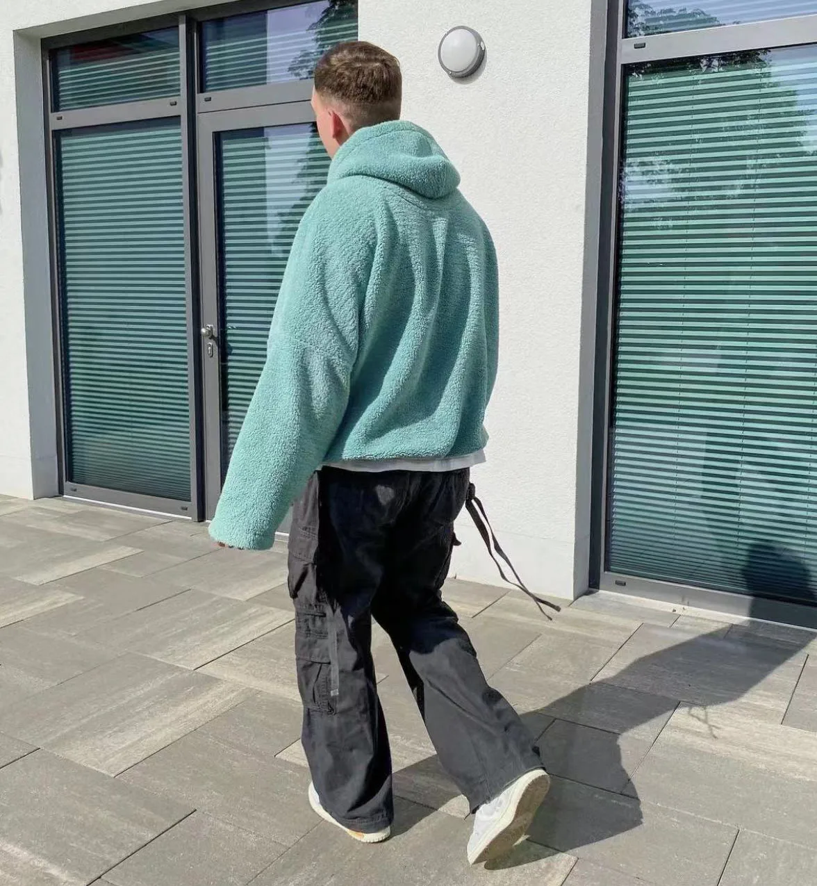 Mens Hoodies Solid Color No Pocket Oversized  Sweatshirts Hooded Streetwear Custom Embroidery Sherpa Fleece Hoodie For Men