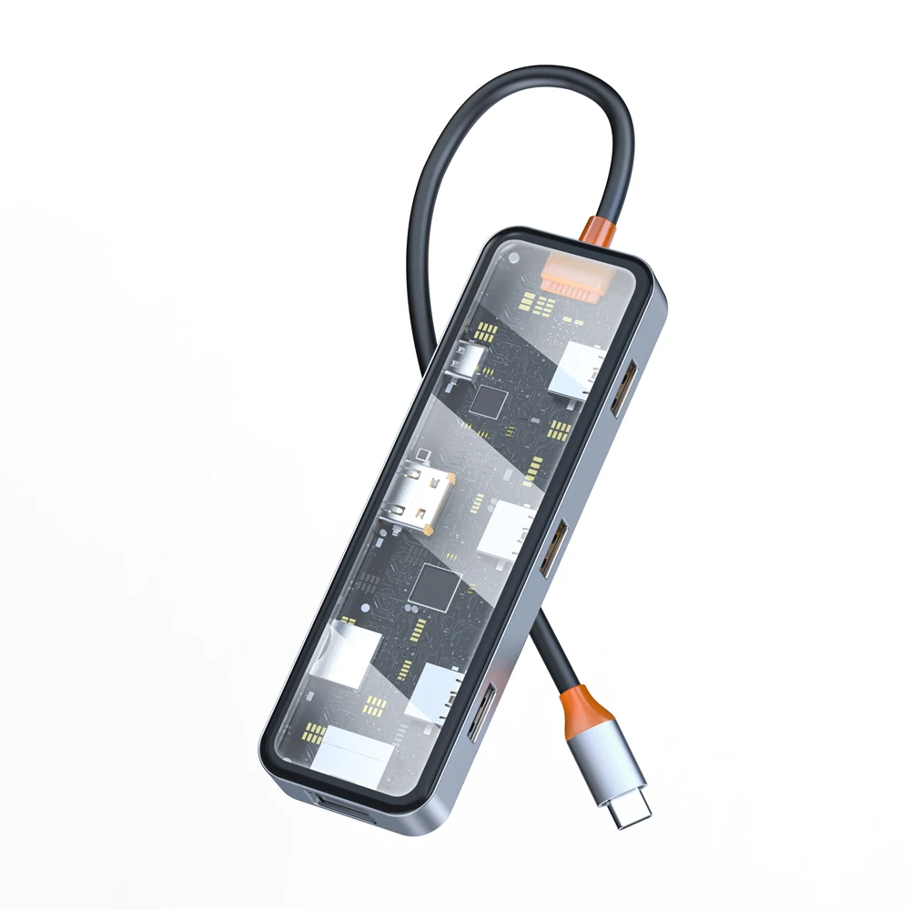 WiWU New Arrival Mini 8 in 1 Type C Hub with Zinc Alloy Space Gray High Speed USB C Hub for Data Transmission Charging