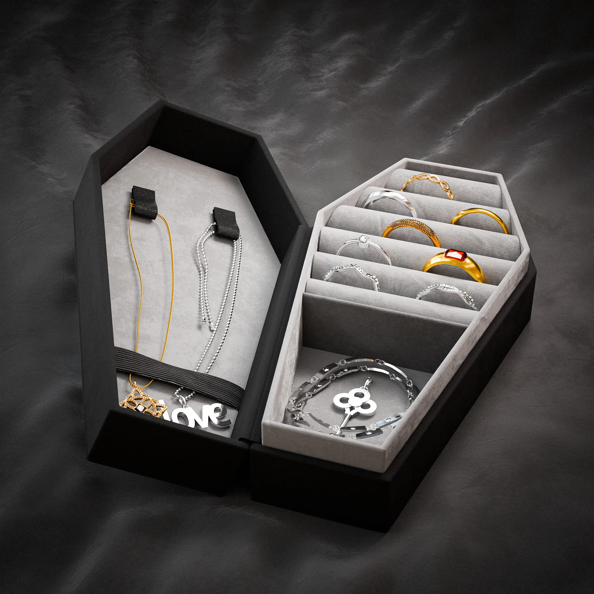 New Design Coffin Shape Velvet Jewelry Box for earrings, Fashion Jewelry Packaging Gift Box